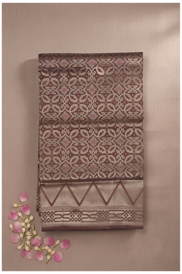 Bronze Brown Pure Silk South Wedding & Party Wear Saree