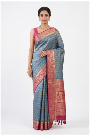 Peacock Blue Pure Silk Banarasi Party Wear Saree