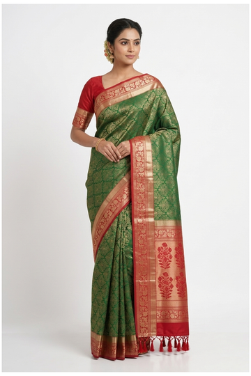 Bottle Green Pure Silk South Silk Wedding Party Saree
