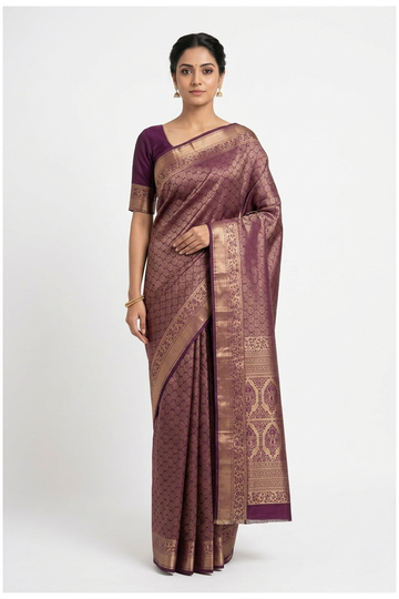 Wine Pure Silk South Saree For Weddings And Parties