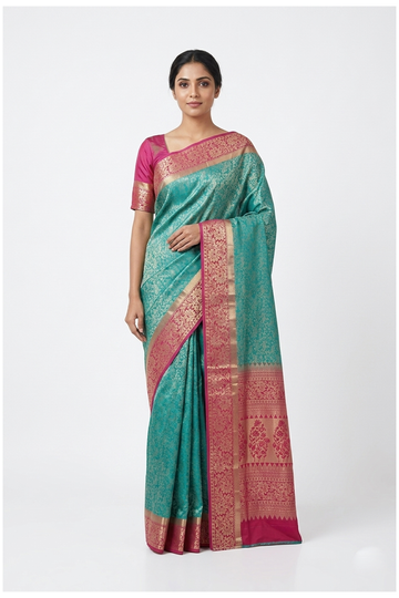 Teal Pure Silk South Silk Saree For Wedding & Party Wear