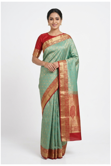 Mint Green Pure Silk South Saree For Wedding & Party Wear