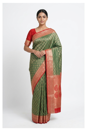 Bottle Green Pure Silk South Wedding Saree