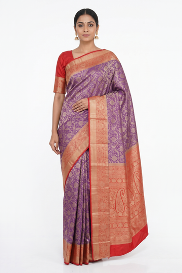 Purple South Silk Saree With Jaal Weaving