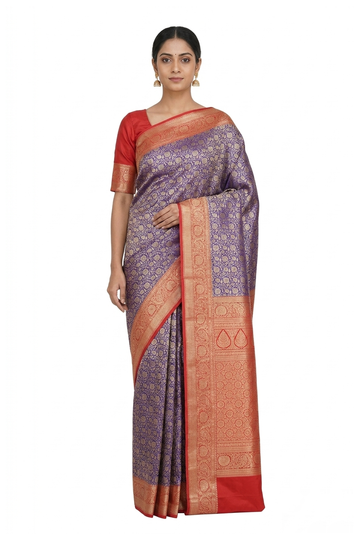 Indigo South Silk Saree With Weaving
