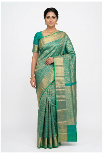 Teal Pure Silk South Saree Wedding & Party Wear