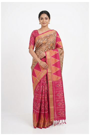 Rani Pink Pure Soft Silk  Patola Silk Saree With Traditional Ikat Weaving