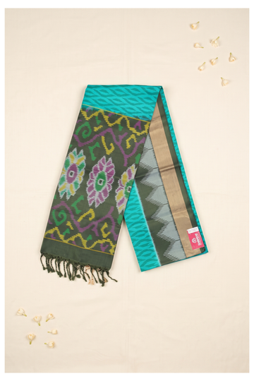 Teal Patola Art Silk Wedding And Party Wear Saree