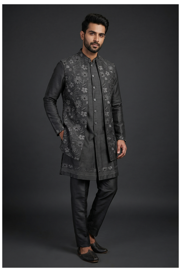 Men'S Embroidered Kurta Set With Koti