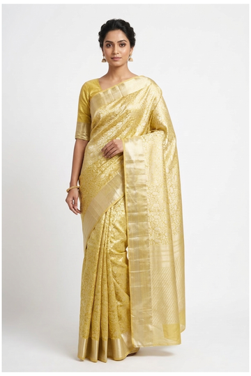 Champagne Pure Silk South Indian Wedding & Party Saree