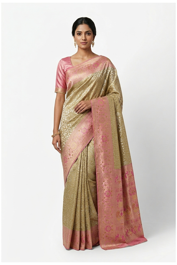 Champagne South Pure Silk Wedding Saree