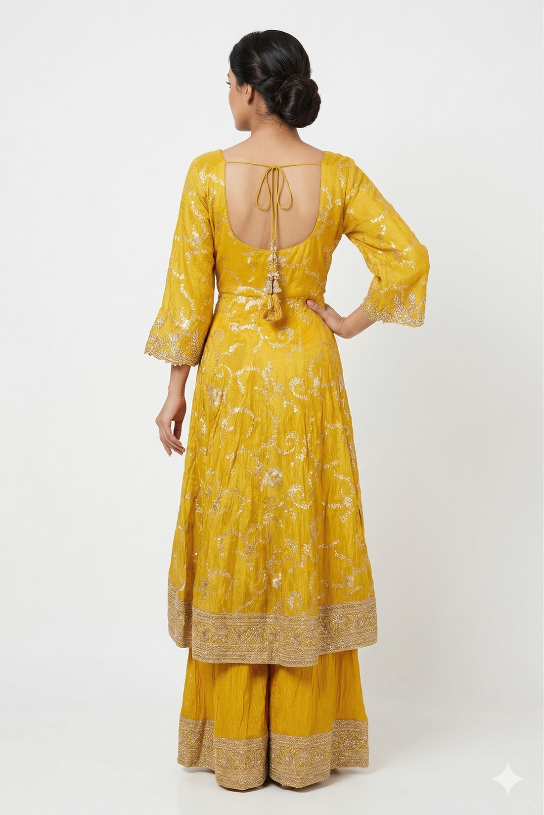 Yellow Sharara Suit Set With Embroidered Kurta & Contrast Dupatta