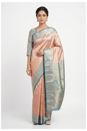 Peach South Pure Silk Saree With Weaving