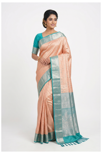 Champagne South Tissue Silk Saree For Weddings & Parties