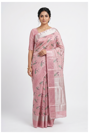 Rose Pink South Silk Saree With Weaving