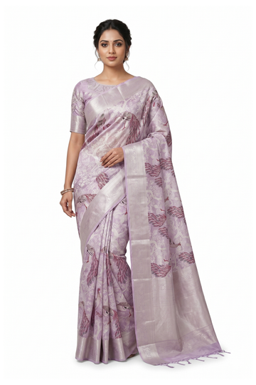 Lavender South Silk Saree With Weaving