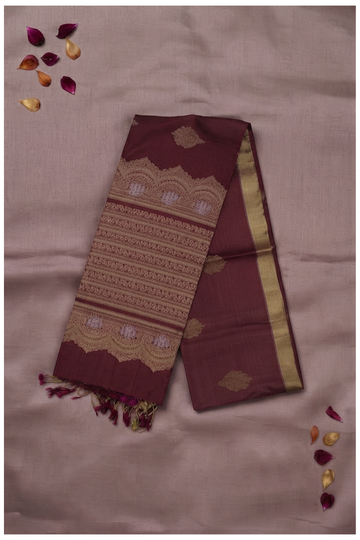 Premium Maroon Pure Silk Saree With Antique Zari Butta & Grand Border
