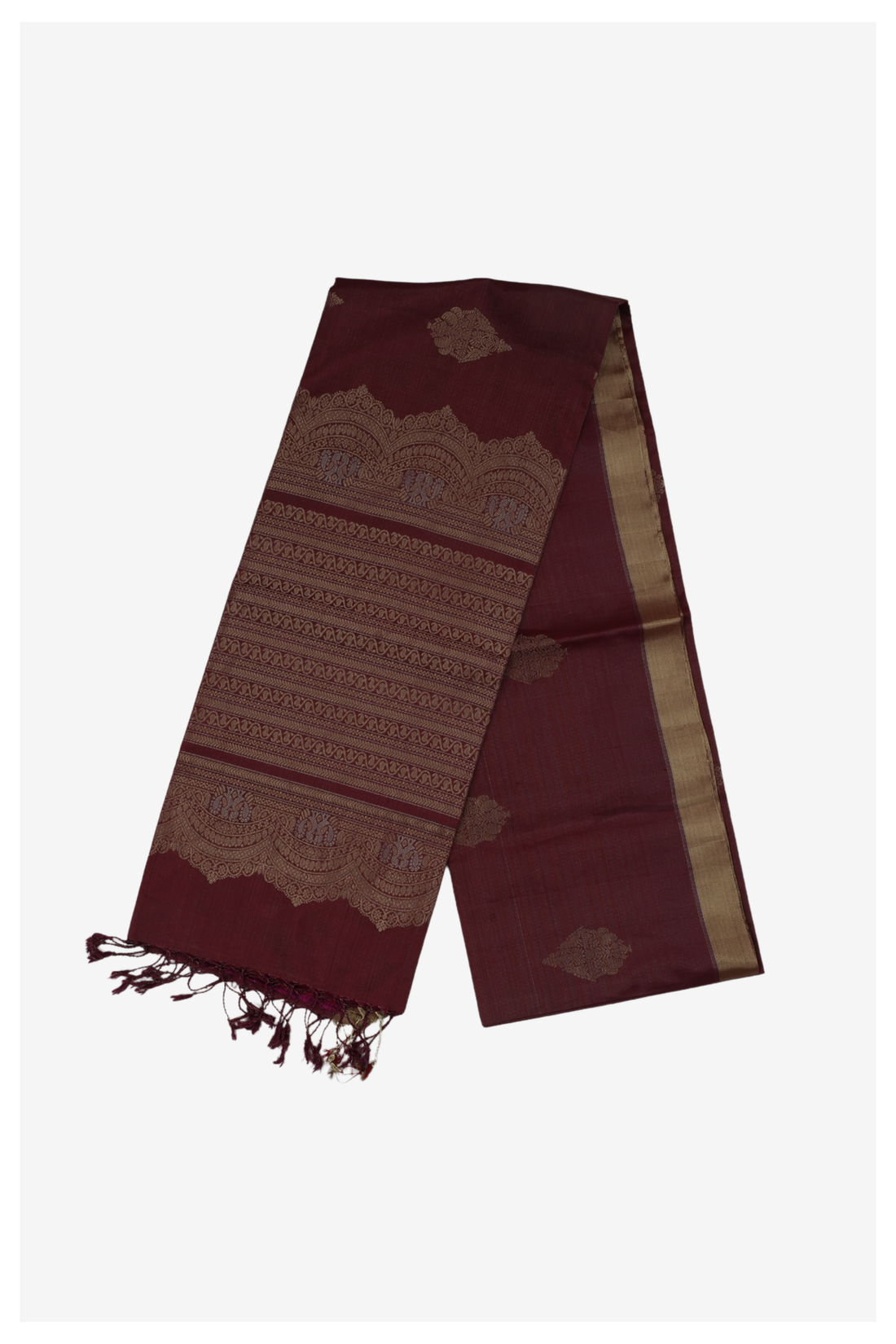Premium Maroon Pure Silk Saree With Antique Zari Butta & Grand Border