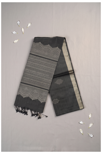 Charcoal Grey Banarasi Pure Silk Party Wear Saree
