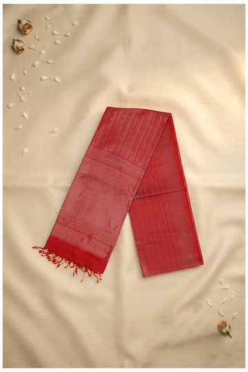 Elegant Vermilion Red Pure Silk Saree With Self Zari Weaving