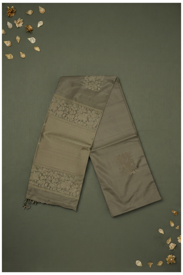 Elegant Olive Green Pure Silk Saree With Antique Zari Floral Border
