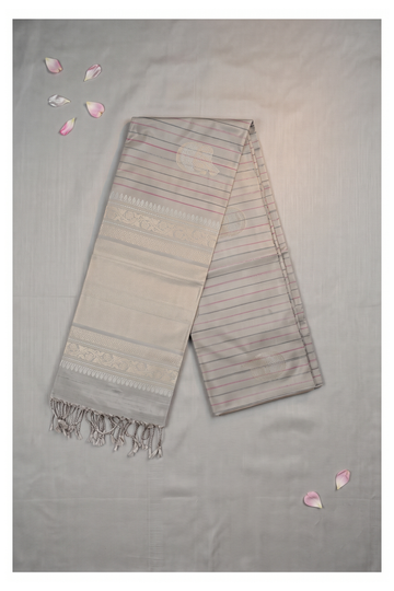 Taupe Grey Pure Silk Banarasi Wedding Party Saree