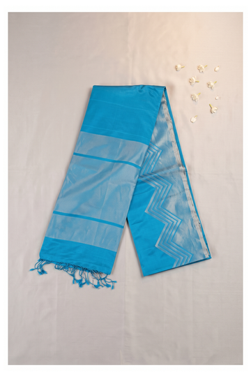 Aqua Blue Pure Silk South Saree For Wedding & Party Wear