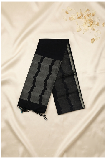 Premium Black Pure Silk Zari Woven Saree