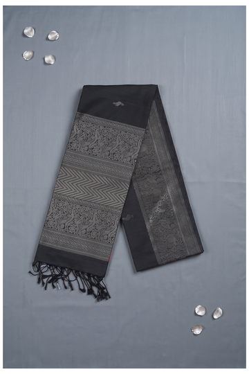 Black Pure Silk South Silk For Wedding & Party Wear