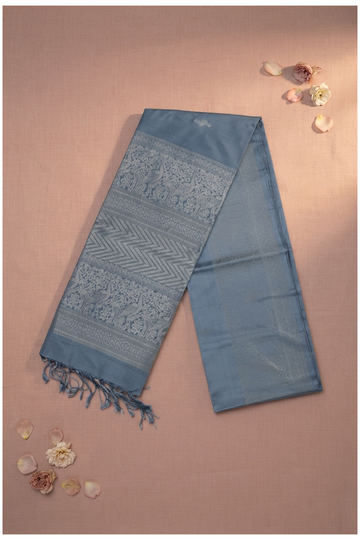 Premium Steel Blue Pure Silk Zari Woven Saree