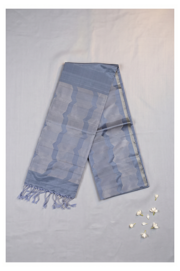 Slate Blue Pure Silk South Saree For Party Wear
