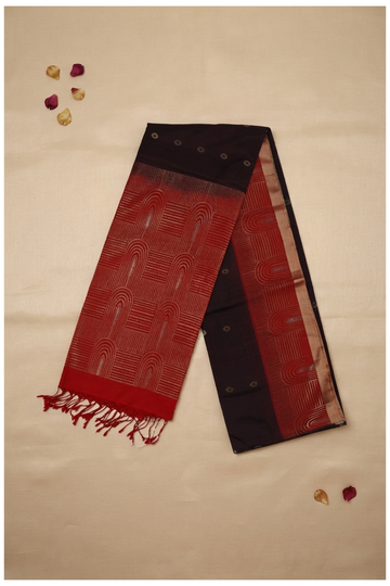 Premium Coffee Brown & Vermilion Red Pure Silk Zari Woven Saree