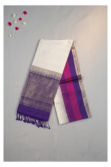 Ivory Pure Silk South Saree For Weddings & Parties