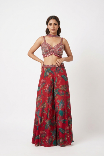 Royal Red Printed Lehenga Set with Embroidered Designer Blouse & Dupatta