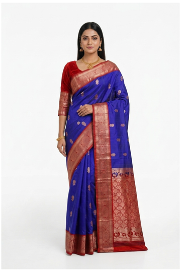 Royal Blue Pure Silk South Saree For Wedding And Party Wear