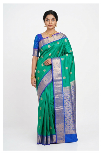 Teal Pure Silk South Silk Saree - Wedding & Party Wear