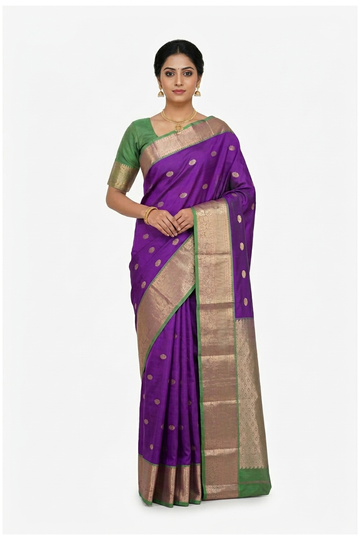 Violet Pure Silk South Saree For Wedding & Party Wear