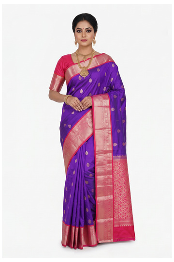 Purple Pure Silk South Saree For Wedding & Party Wear