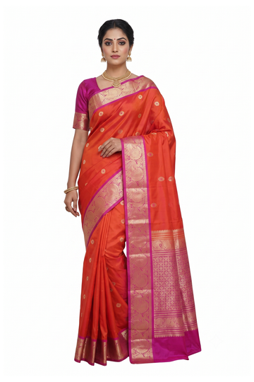 Coral Pure Silk South Silk Wedding Saree