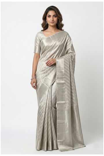 Champagne South Silk Tissue Art Wedding Party Wear Saree