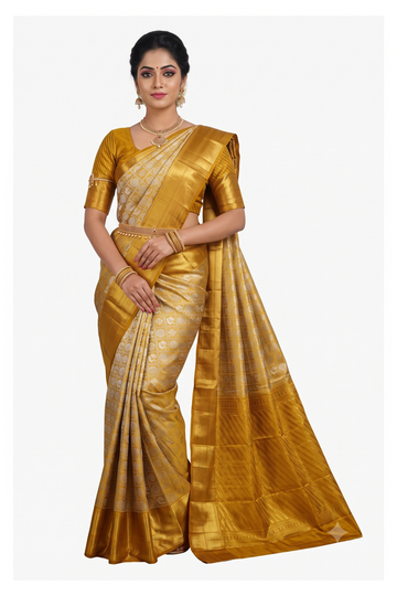 Golden Yellow South Silk Pure Tissue Wedding & Party Wear Saree