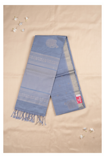 Dusty Blue Banarasi Pure Silk Wedding Party Wear Saree