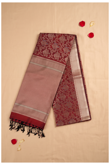 Wine Banarasi Pure Silk Wedding & Party Saree