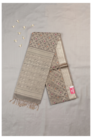 Greige Pure Silk Banarasi Wedding & Party Wear Saree