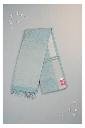 Light Teal Banarasi Pure Silk Wedding Party Wear Saree