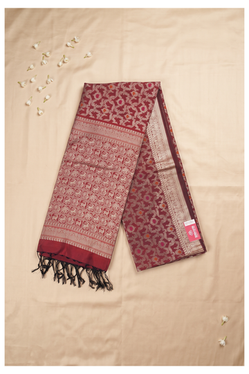 Maroon Pure Silk Banarasi Saree For Wedding & Party Wear