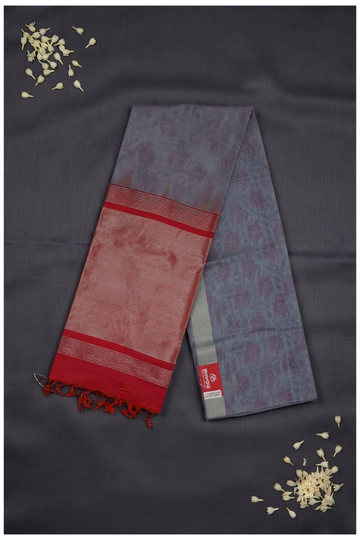 Premium Grey & Red Pure Silk Saree With Traditional Woven Border