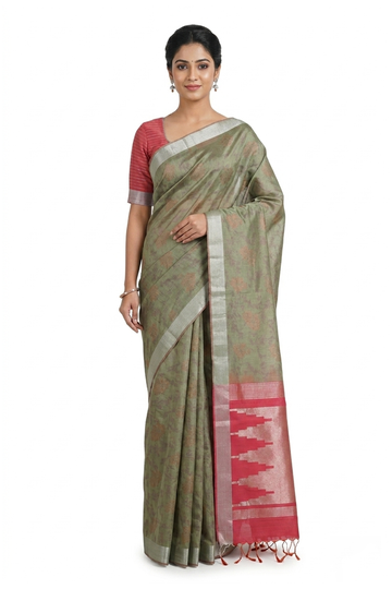 Sage Green Pure Silk Saree With Subtle Woven Floral Design