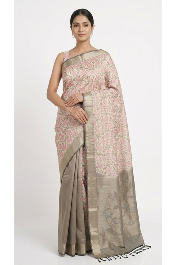 Pastel Pink Floralpure Silk Saree With Elegant Woven Pallu