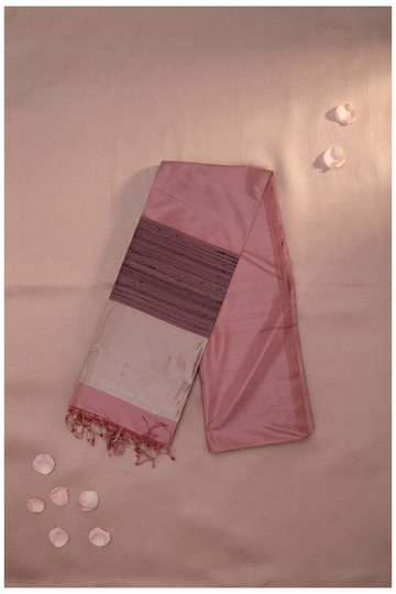 Elegant Dusty Rose Pure Silk Saree With Contrast Woven Border